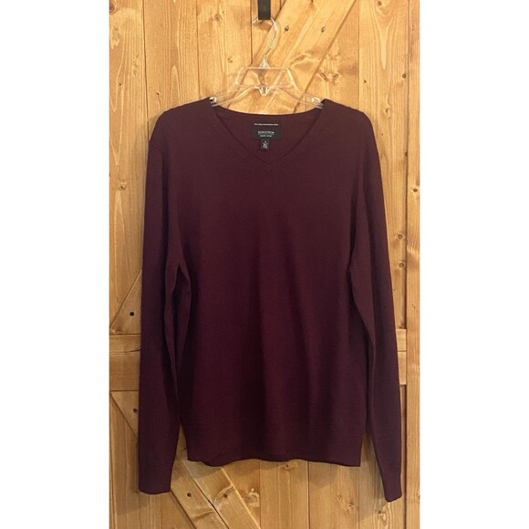 Nordstrom V-Neck 100% Italian Merino Wool Sweater Men's Size Large Burgundy - Picture 1 of 7